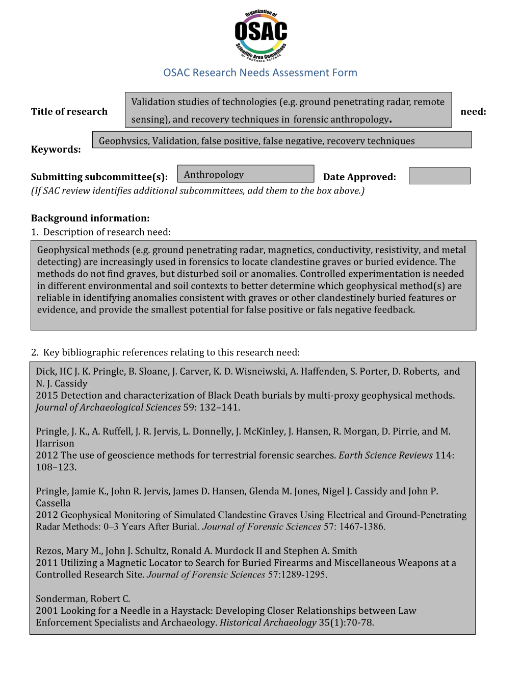 OSAC Research Needs Assessment Form