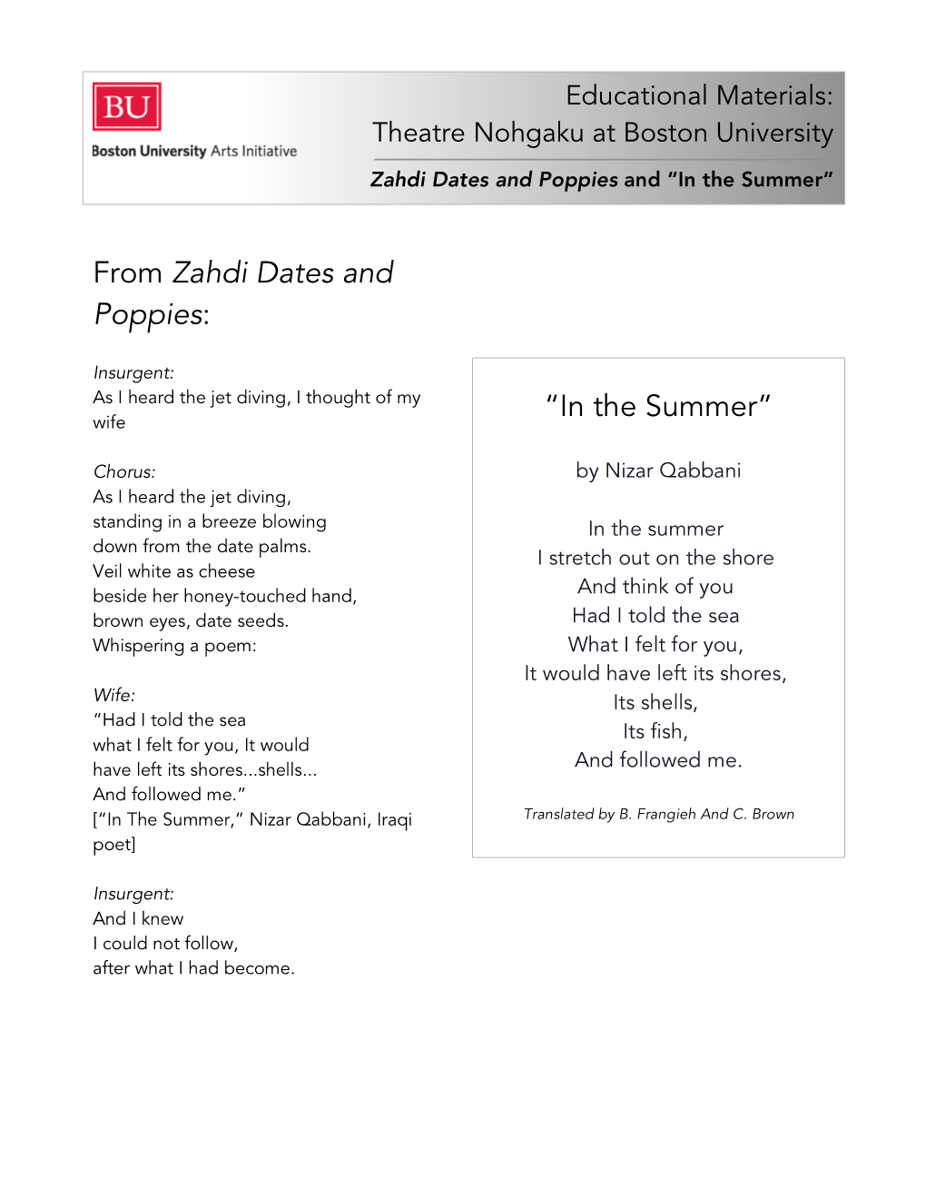 “In the Summer” from Zahdi Dates and Poppies