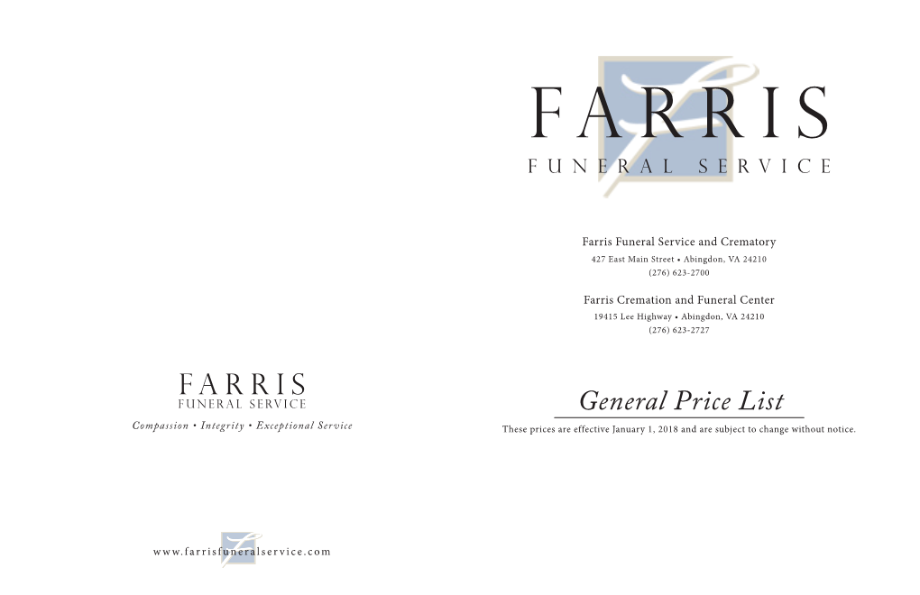 Farris Funeral Service and Crematory 427 East Main Street • Abingdon, VA 24210 (276) 623-2700
