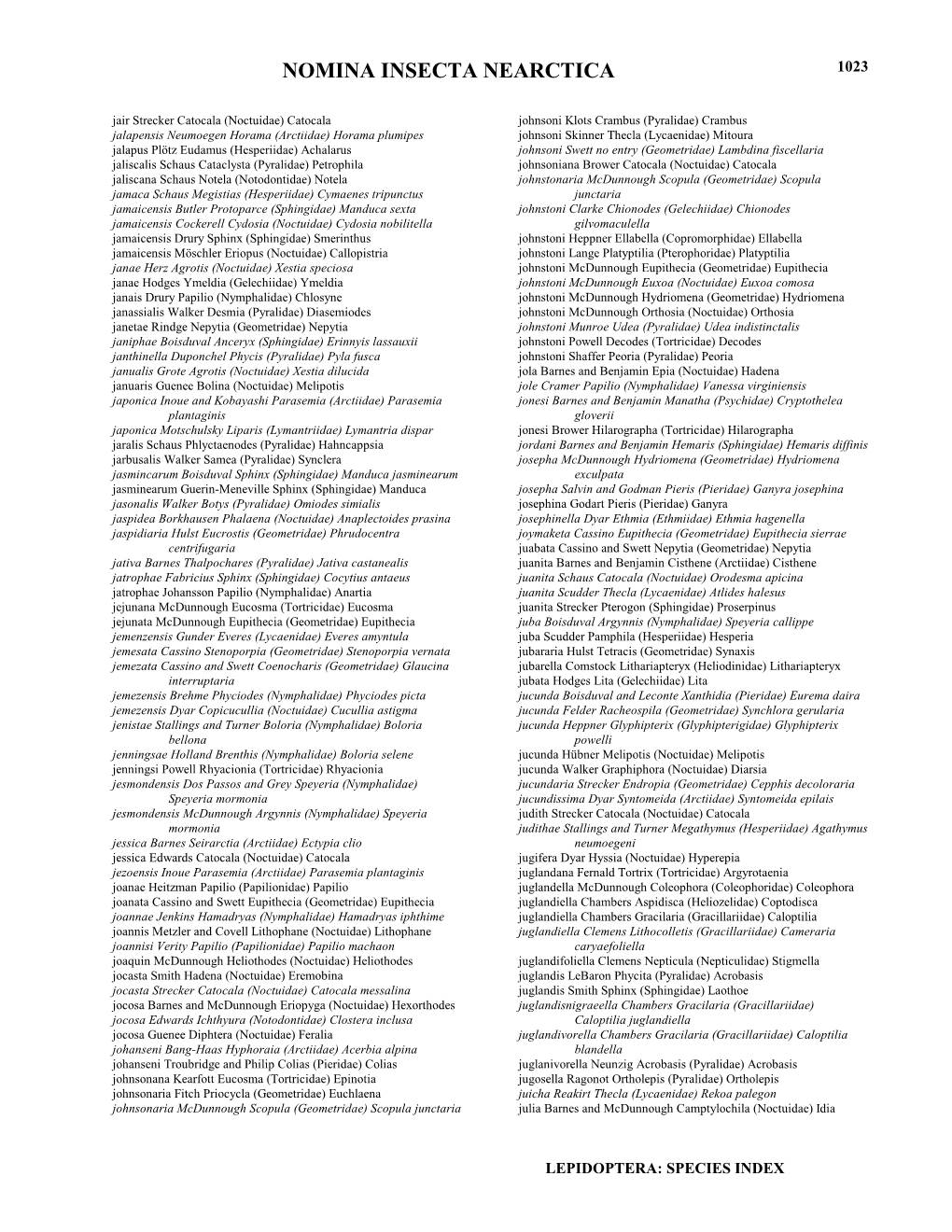 Species Index J