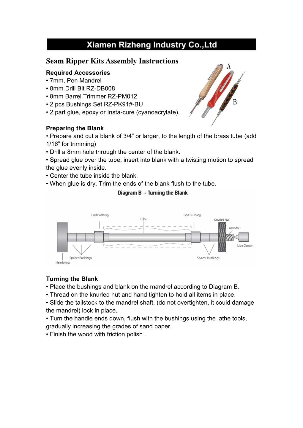 Seam Ripper Kits Assembly Instructions