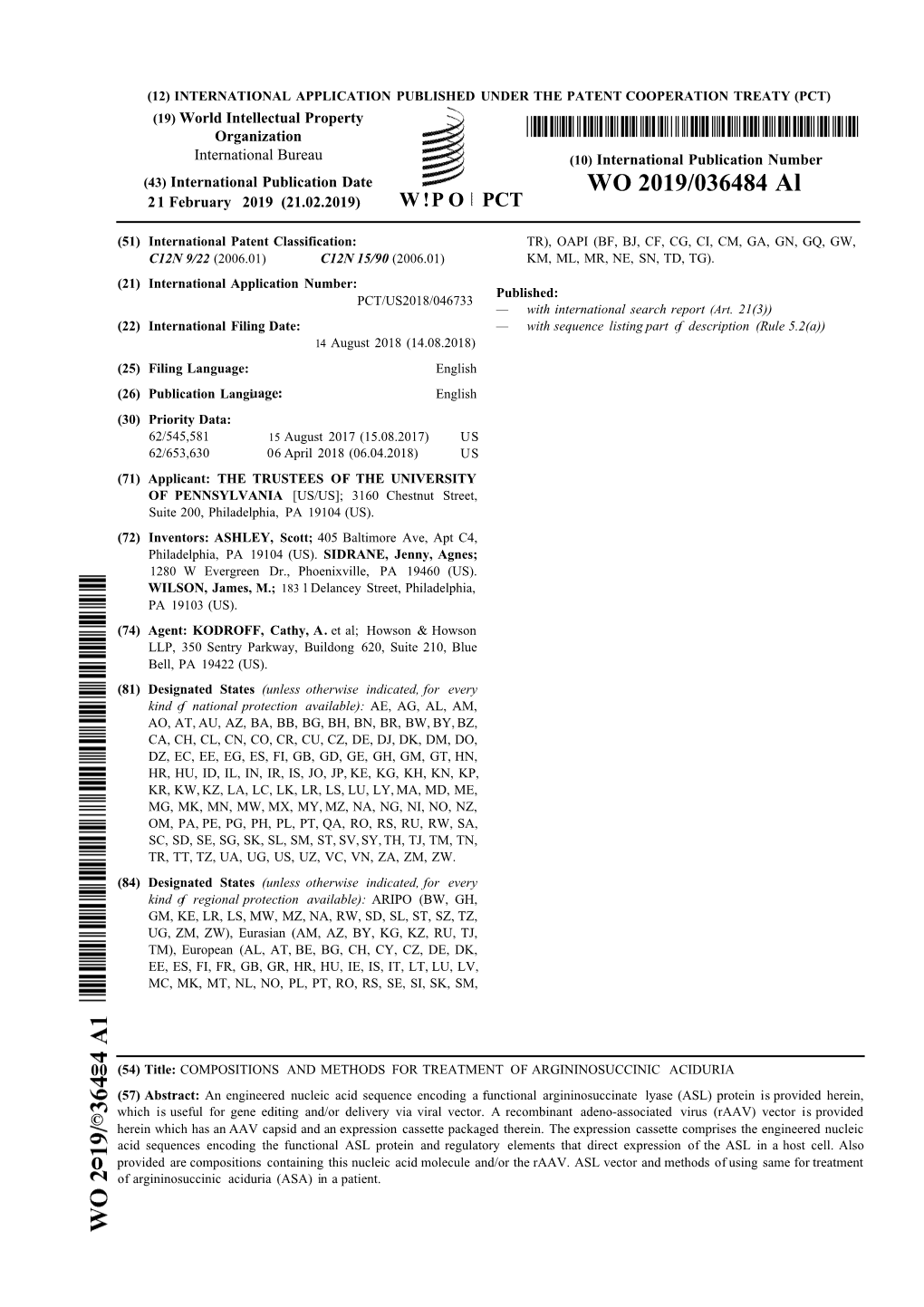 WO 2019/036484 Al 21 February 2019 (21.02.2019) W !P O PCT