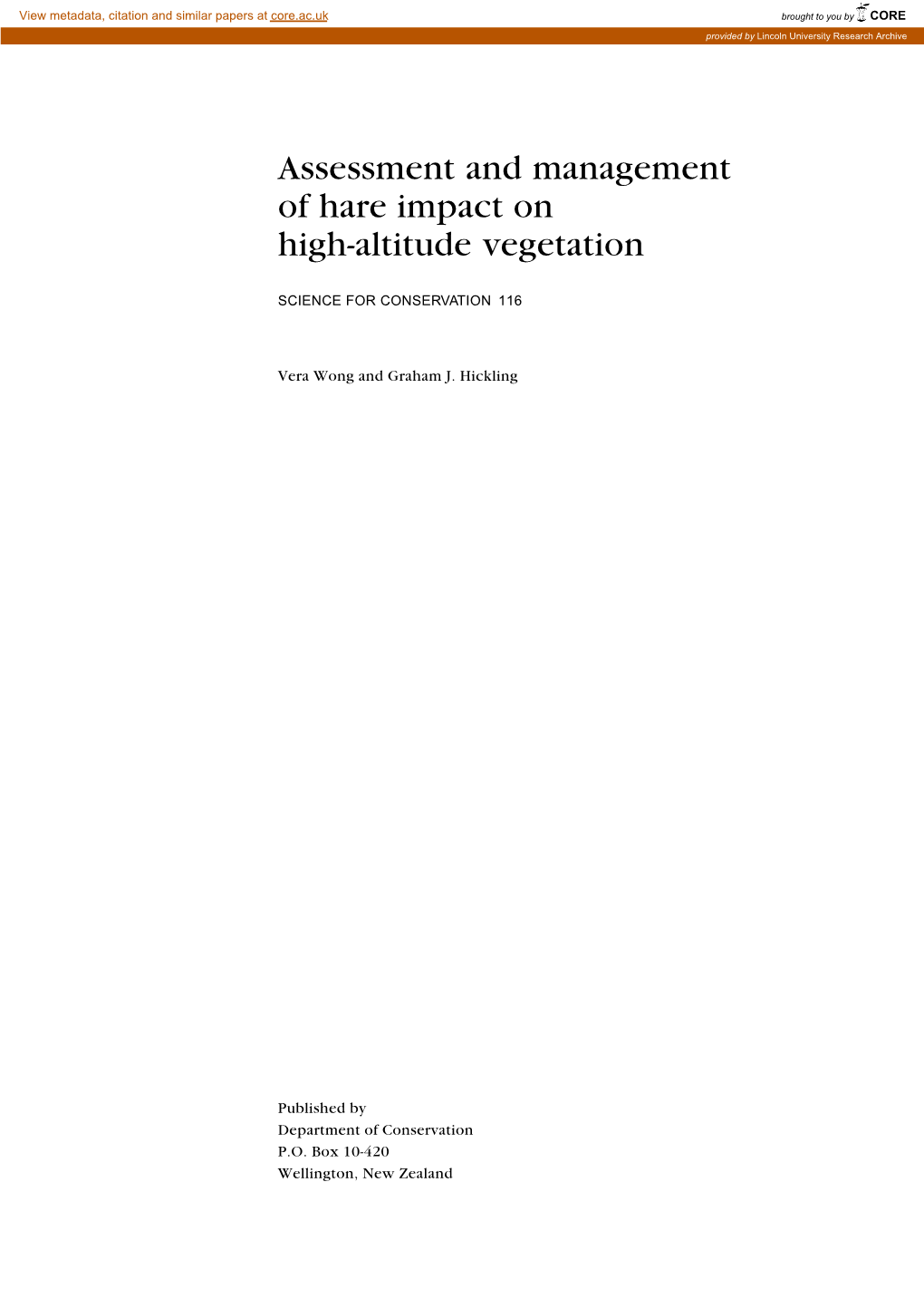 Assessment and Management of Hare Impact on High-Altitude Vegetation