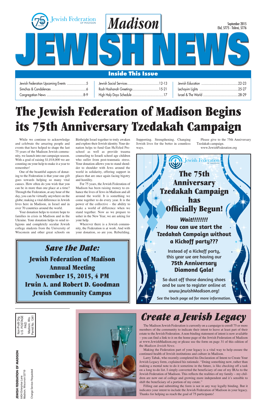 The Jewish Federation of Madison Begins Its 75Th Anniversary Tzedakah Campaign