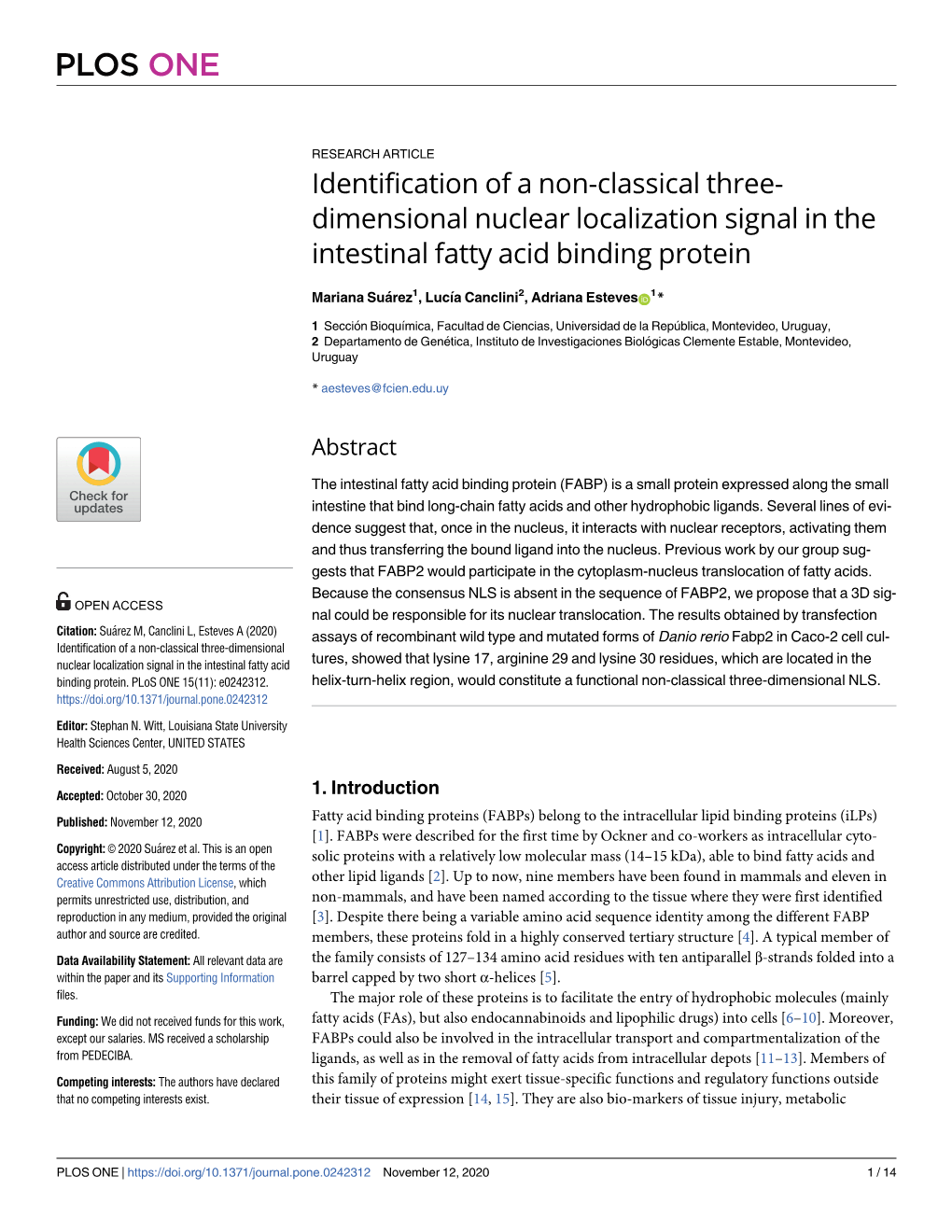 Identification of a Non-Classical Three-Dimensional Nuclear Localization Signal in the Intestinal Fatty Acid Binding Protein