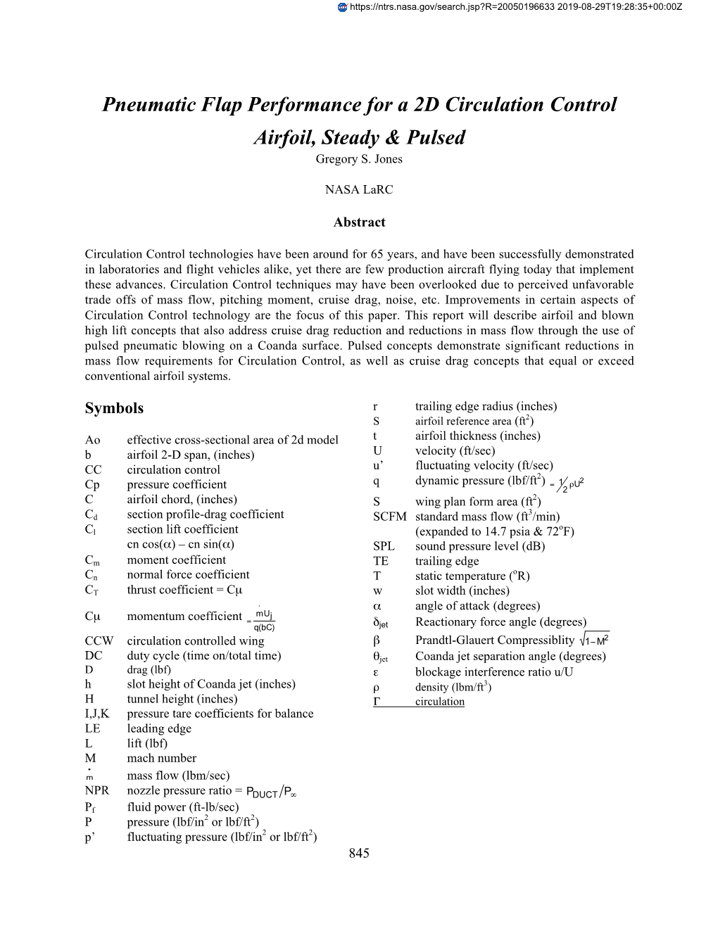 Pneumatic Flap Performance for a 2D Circulation Control Airfoil, Steady & Pulsed Gregory S