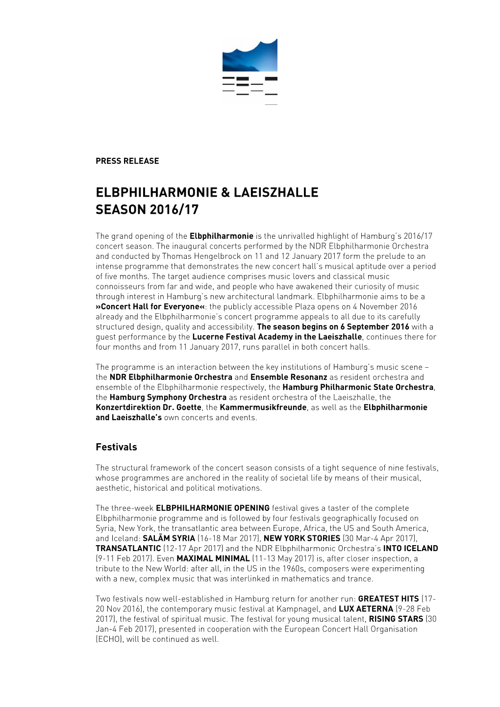 Elbphilharmonie & Laeiszhalle Season 2016/17