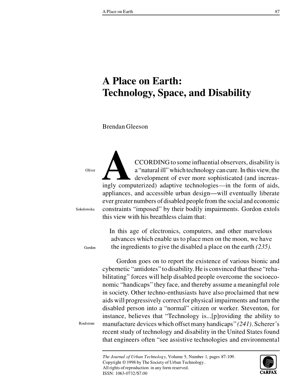 A Place on Earth: Technology, Space, and Disability