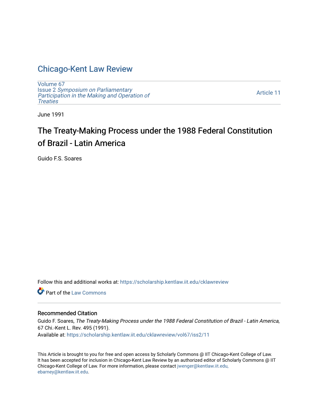 The Treaty-Making Process Under the 1988 Federal Constitution of Brazil - Latin America