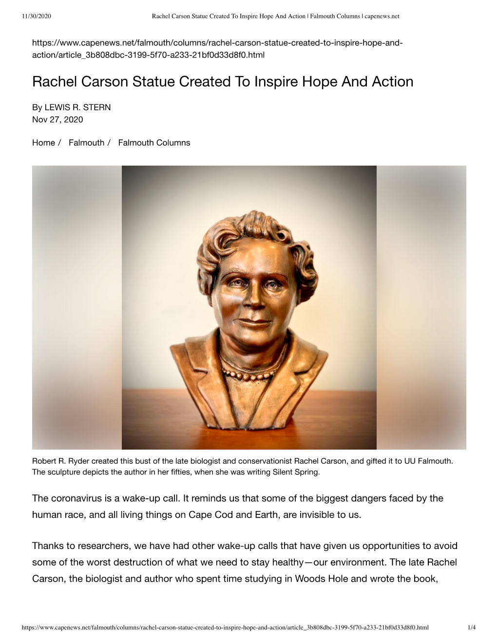 Rachel Carson Statue Created to Inspire Hope and Action | Falmouth Columns | Capenews.Net