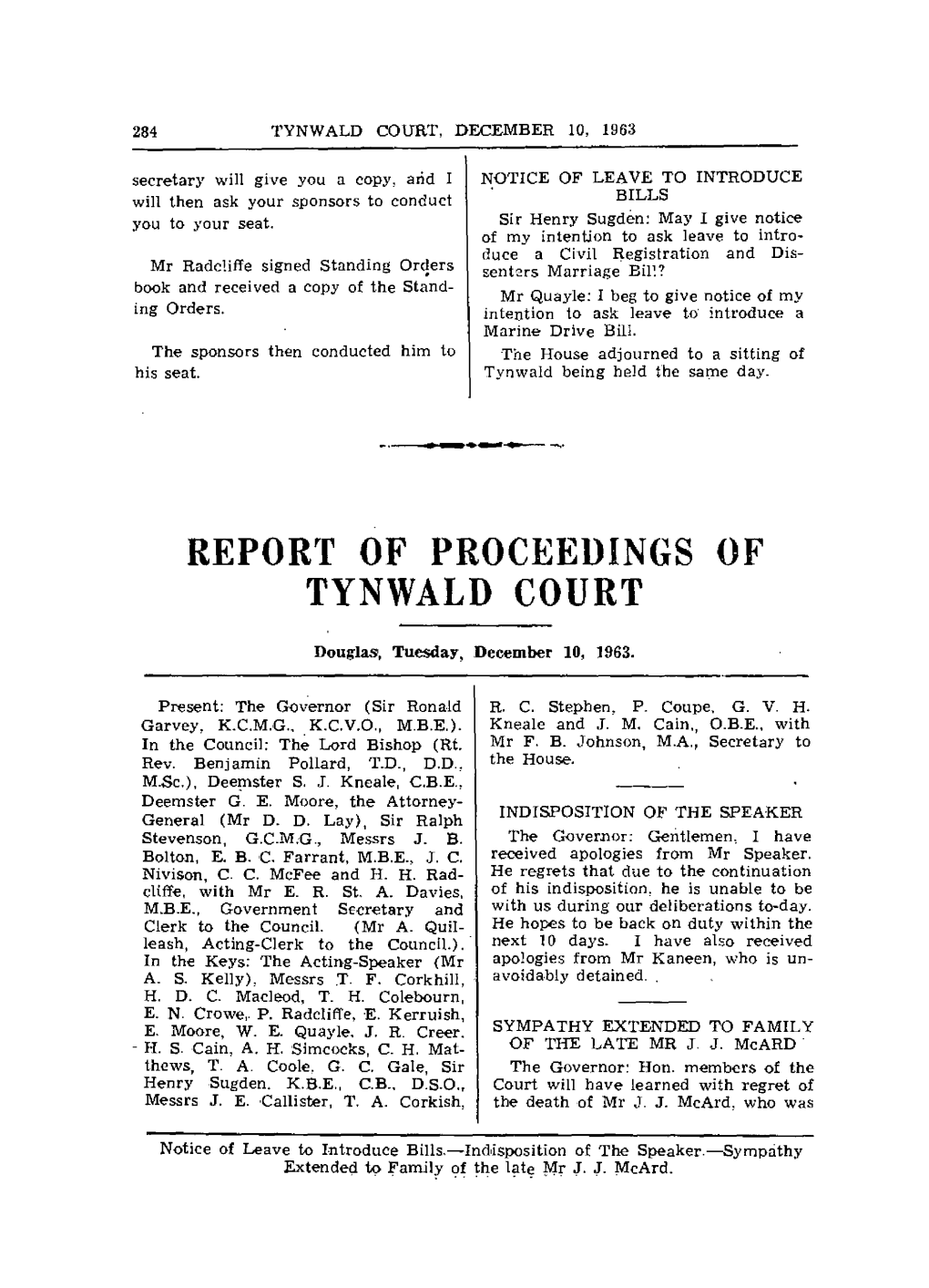 Report of Proceedings of Tynwald Court