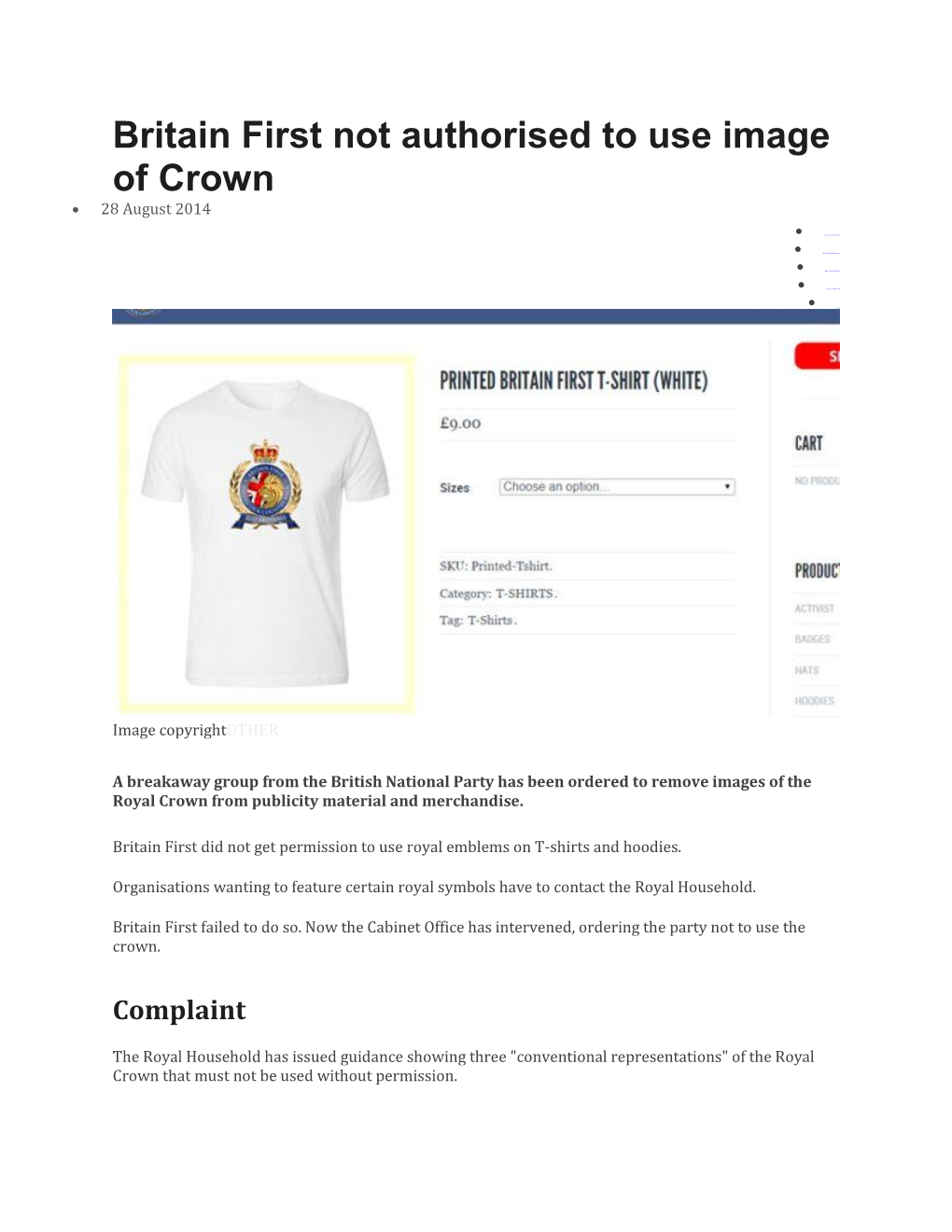 Britain First Not Authorised to Use Image of Crown • 28 August 2014