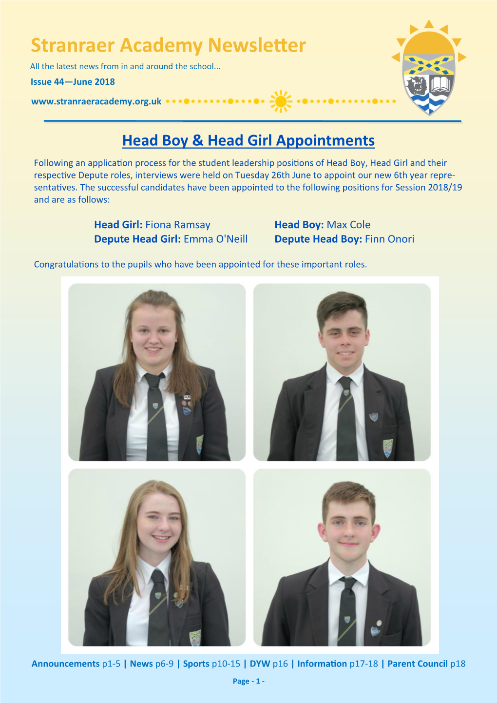 Stranraer Academy Newsletter All the Latest News from in and Around the School