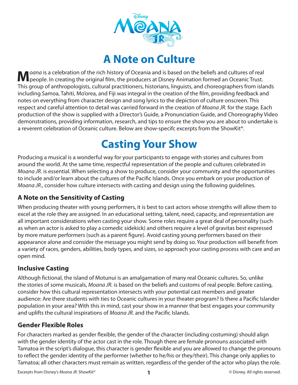 A Note on Culture Casting Your Show