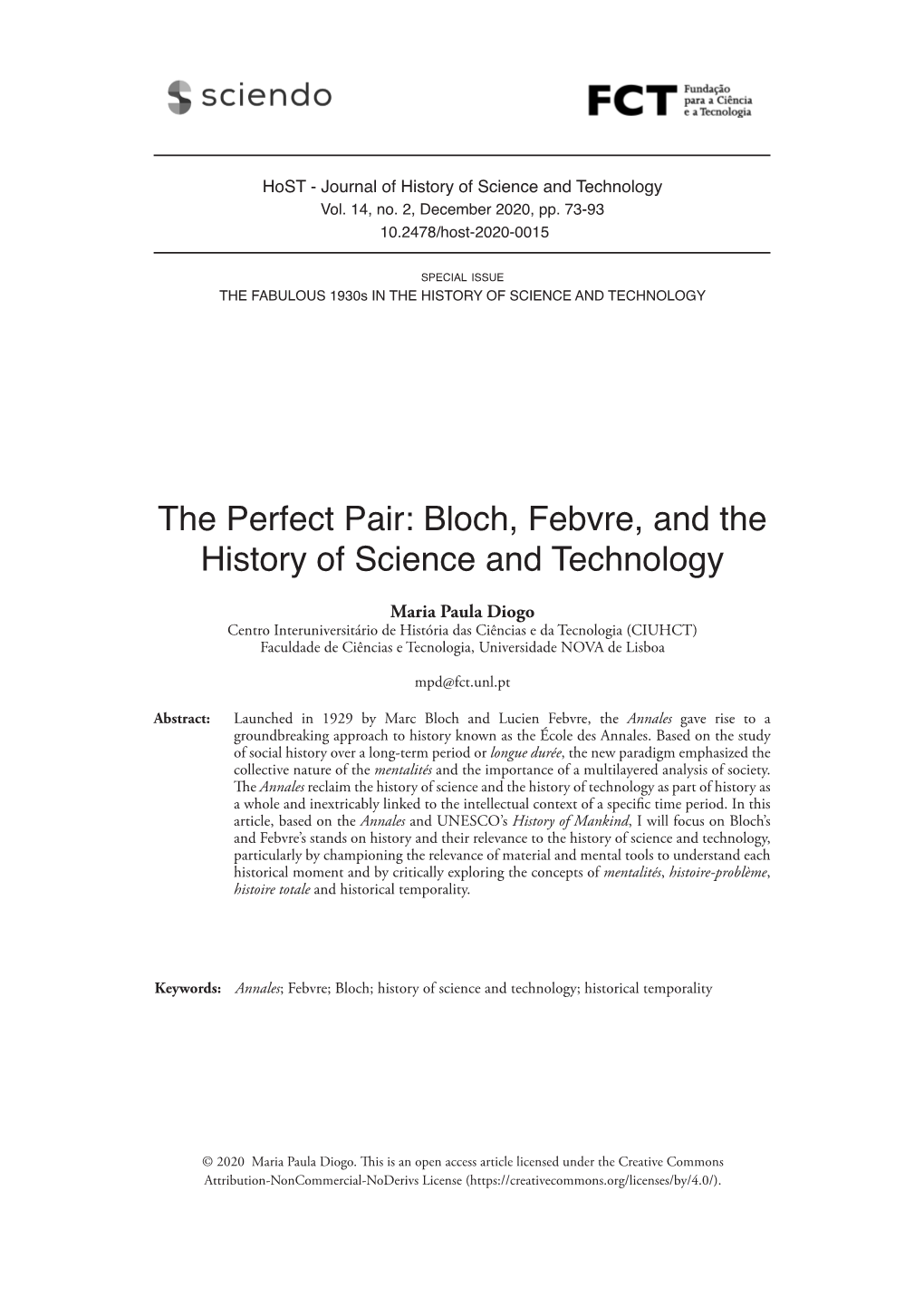 Bloch, Febvre, and the History of Science and Technology