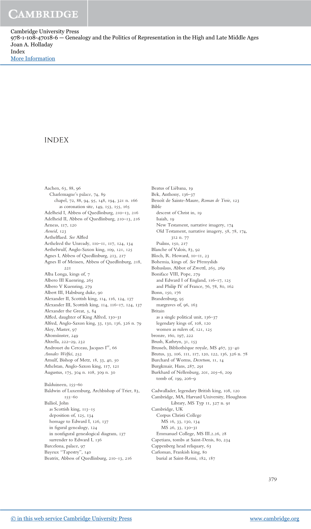 Cambridge University Press 978-1-108-47018-6 — Genealogy and the Politics of Representation in the High and Late Middle Ages Joan A