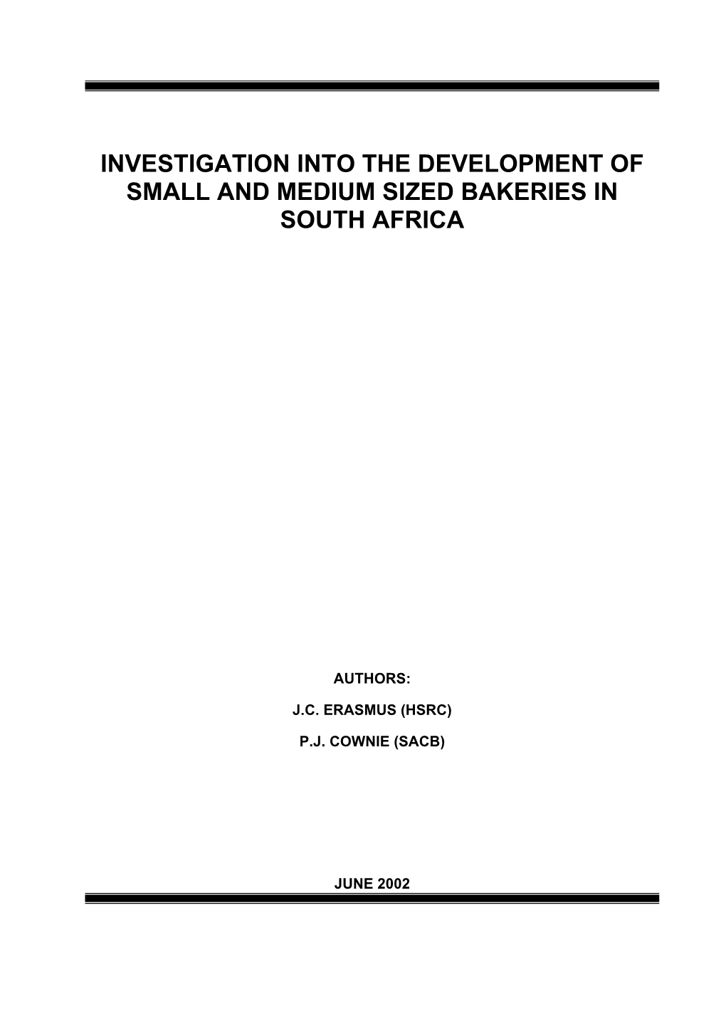 Investigation Into the Development of Small and Medium Sized Bakeries in South Africa