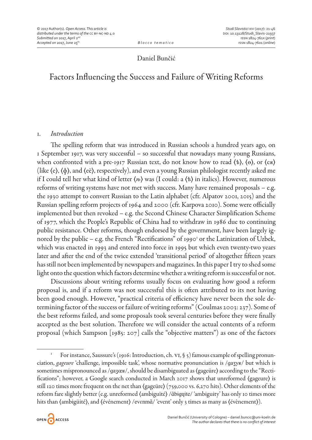 Factors Influencing the Success and Failure of Writing Reforms