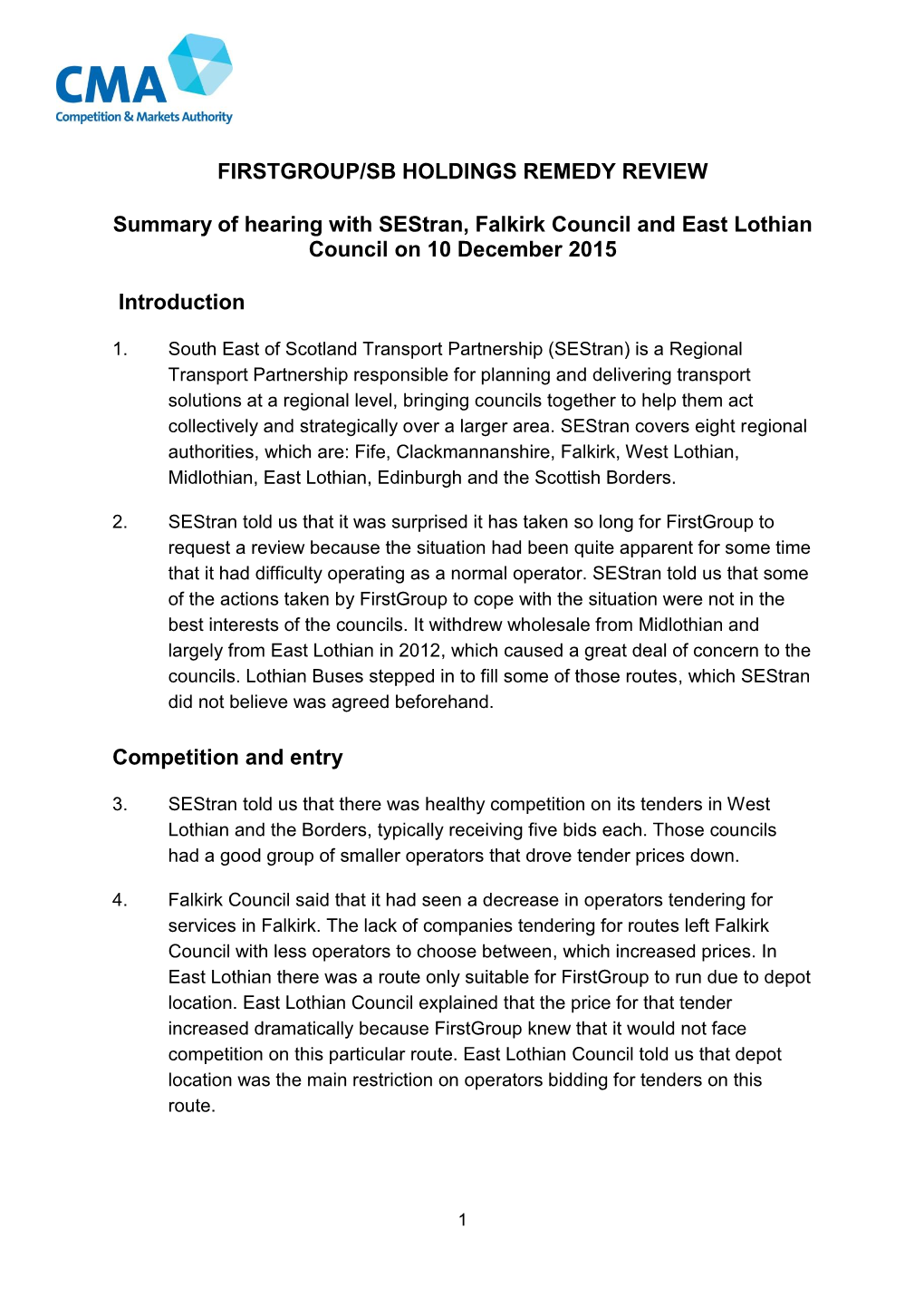 Sestran, Falkirk Council and East Lothian Council on 10 December 2015