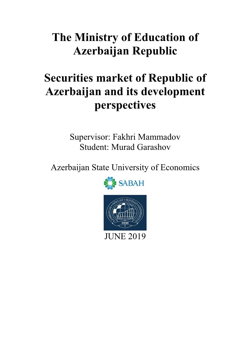 The Ministry of Education of Azerbaijan Republic Securities