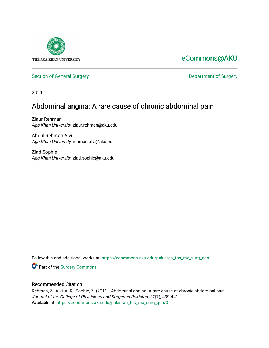 Abdominal Angina: a Rare Cause of Chronic Abdominal Pain