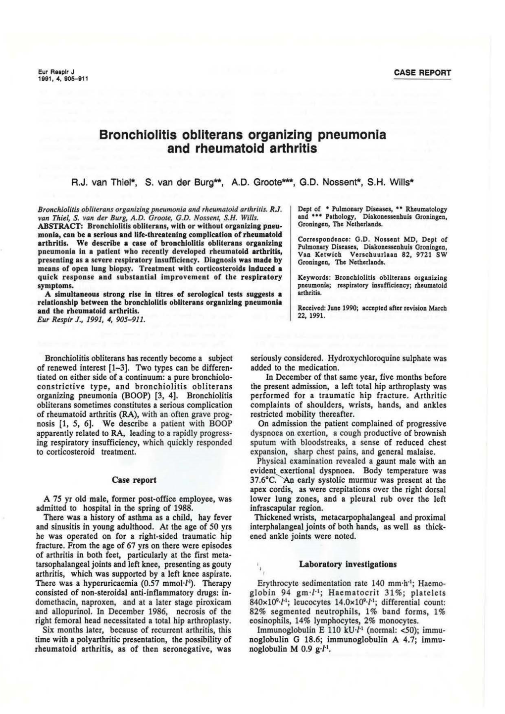Bronchiolitis Obliterans Organizing Pneumonia and Rheumatoid Arthritis
