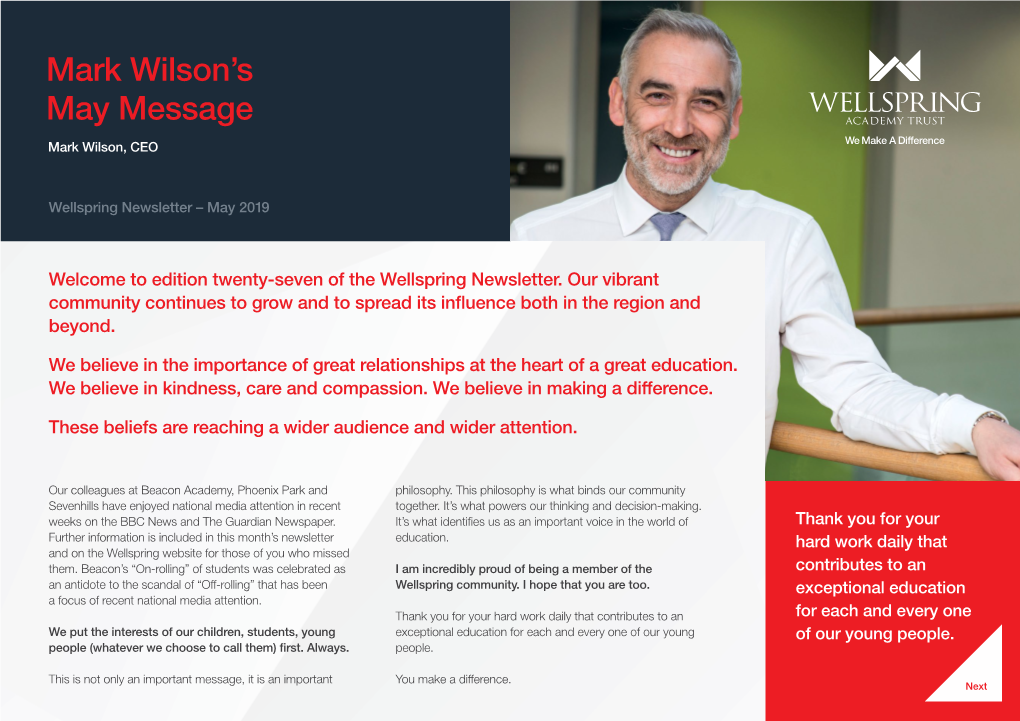 Mark Wilson's May Message