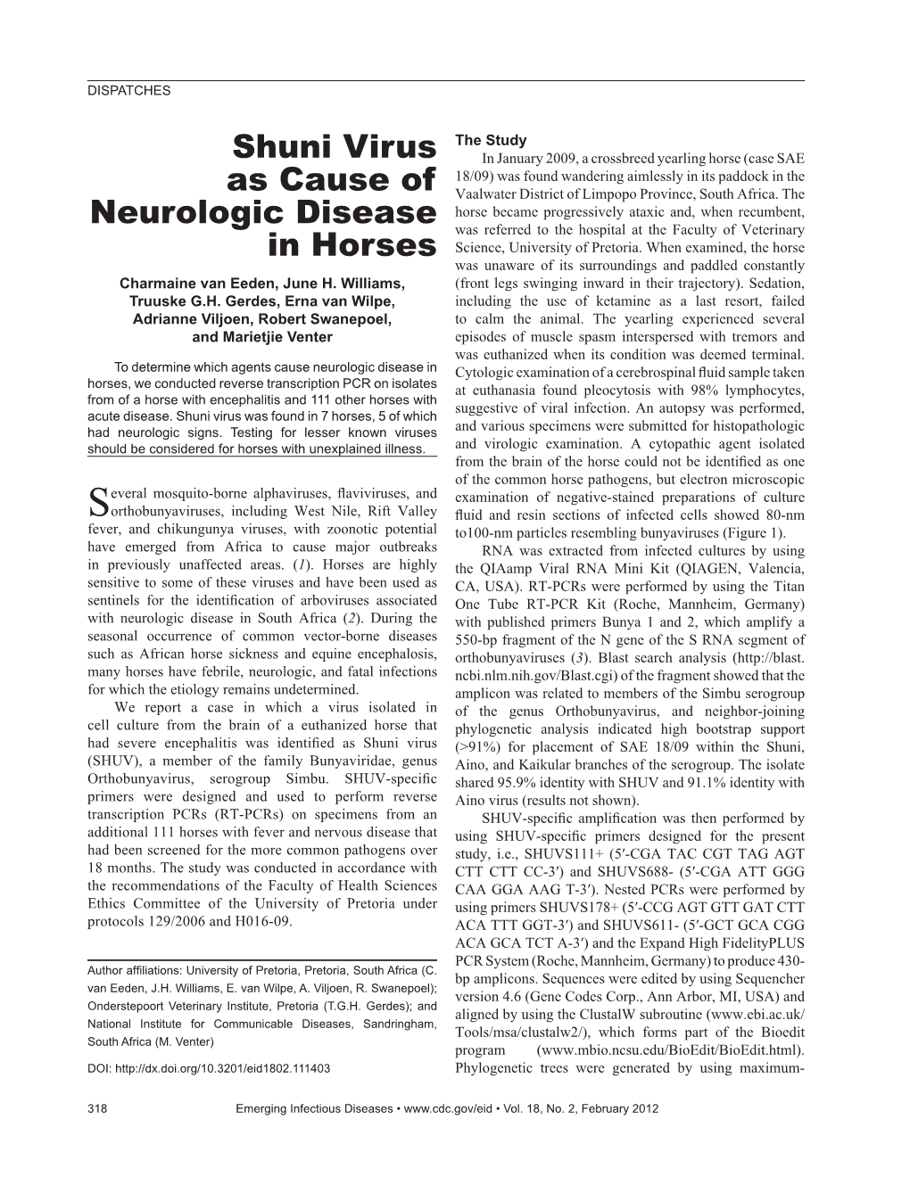 Shuni Virus As Cause of Neurologic Disease in Horses