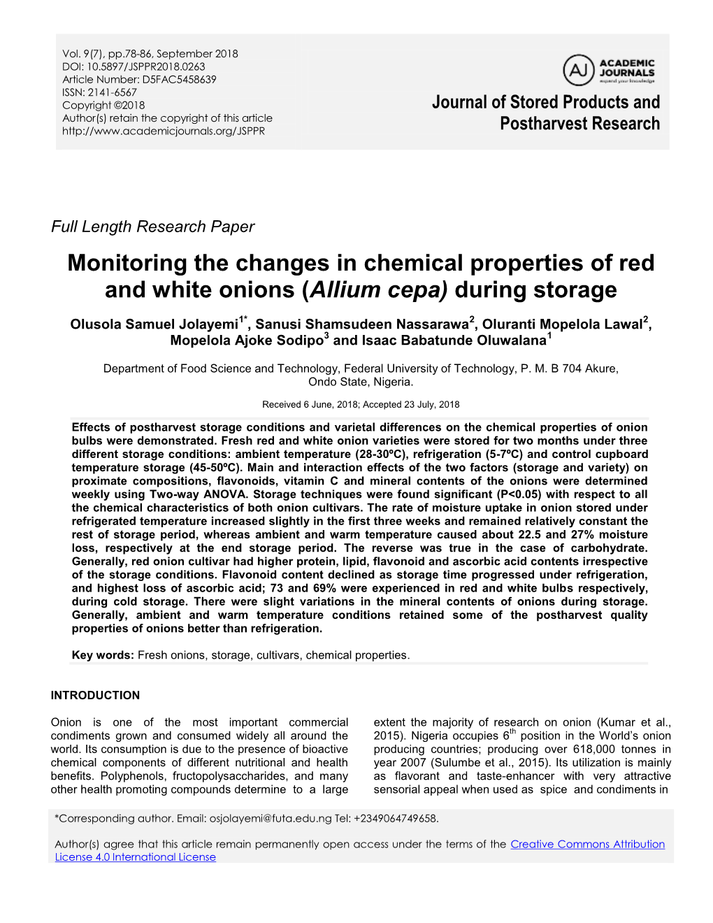 Monitoring the Changes in Chemical Properties of Red and White Onions (Allium Cepa) During Storage