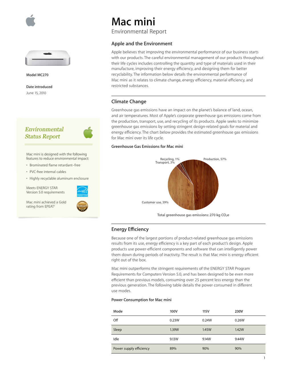 Mac Mini Environmental Report