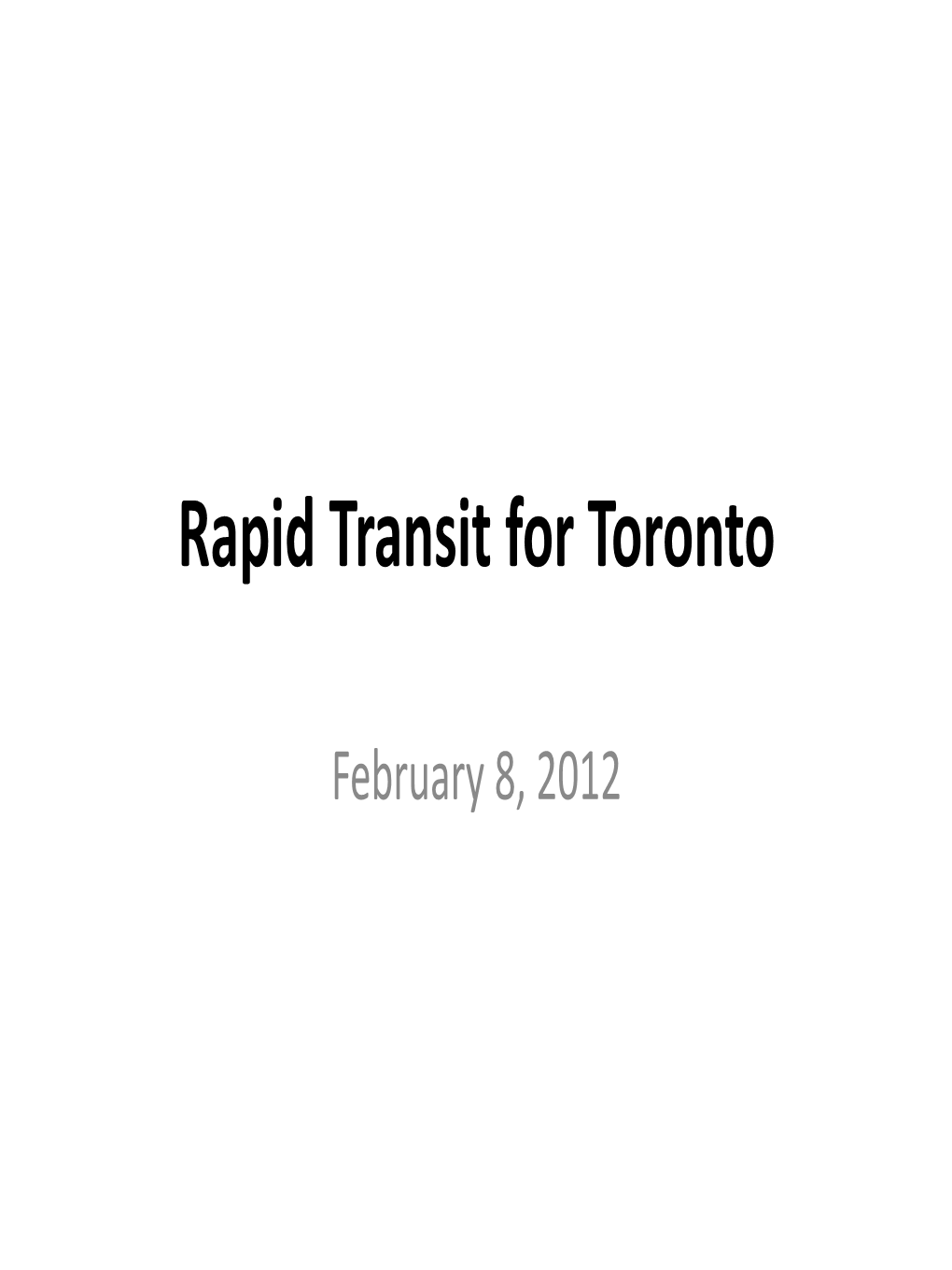 Rapid Transit for Toronto