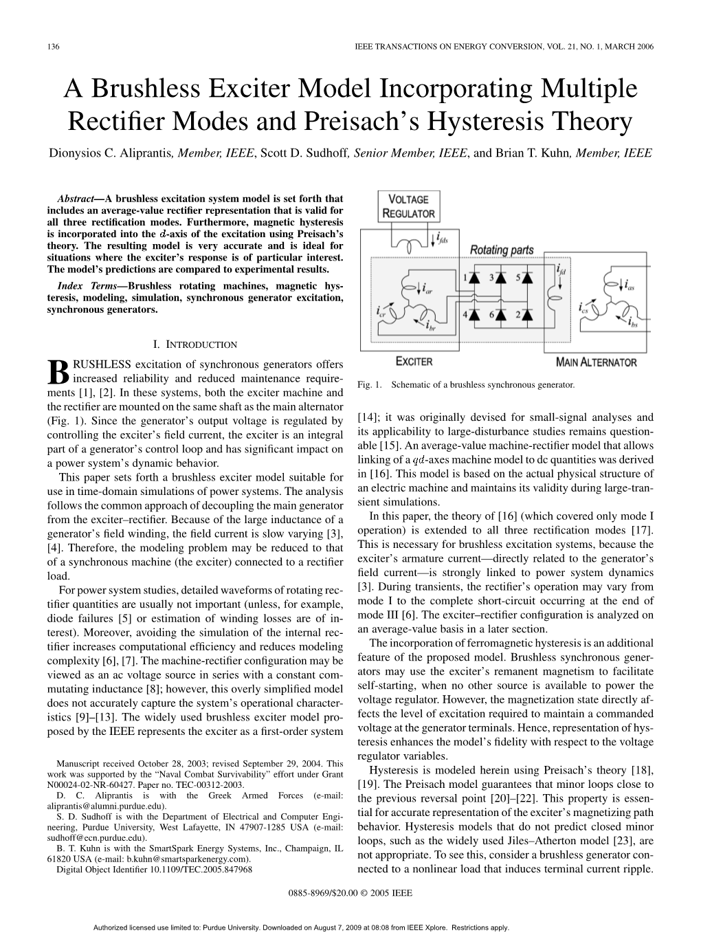 A Brushless Exciter Model Incorporating Multiple Rectifier Modes 137