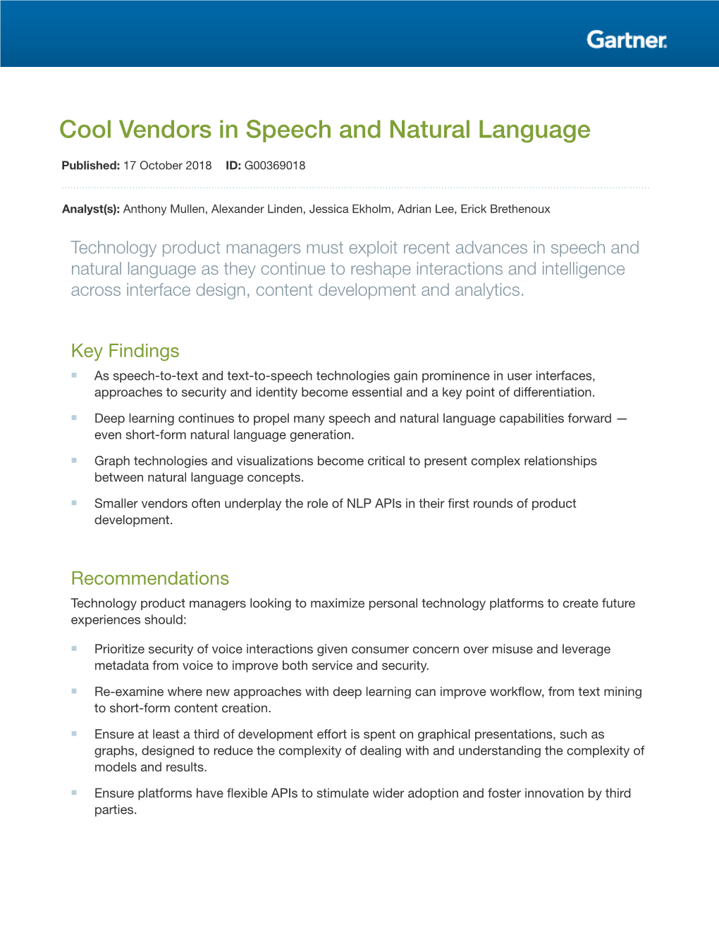 Cool Vendors in Speech and Natural Language