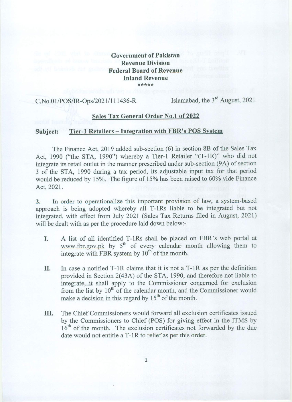 Sales Tax General Order No. 01 of 2022