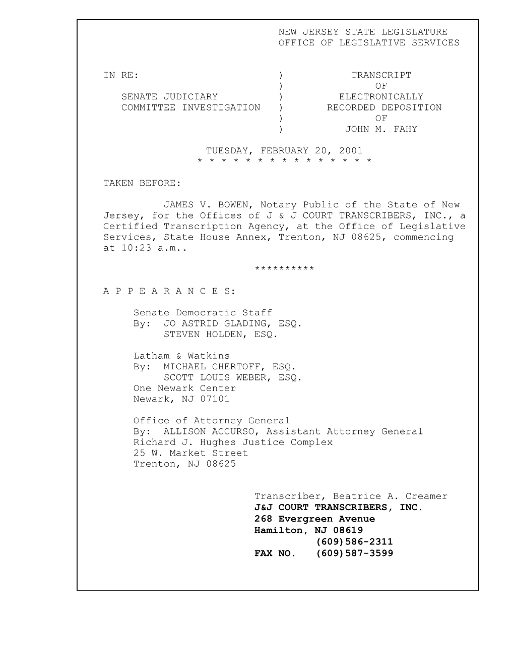 John M. Fahy Deposition 2-20-01