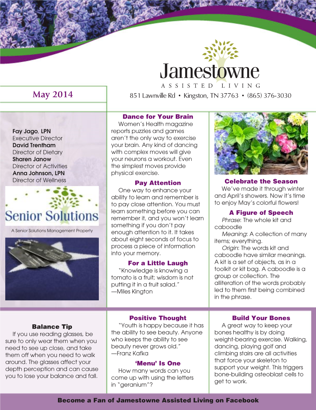 Jamestowne ASSISTED LIVING May 2014 851 Lawnville Rd • Kingston, TN 37763 • (865) 376-3030