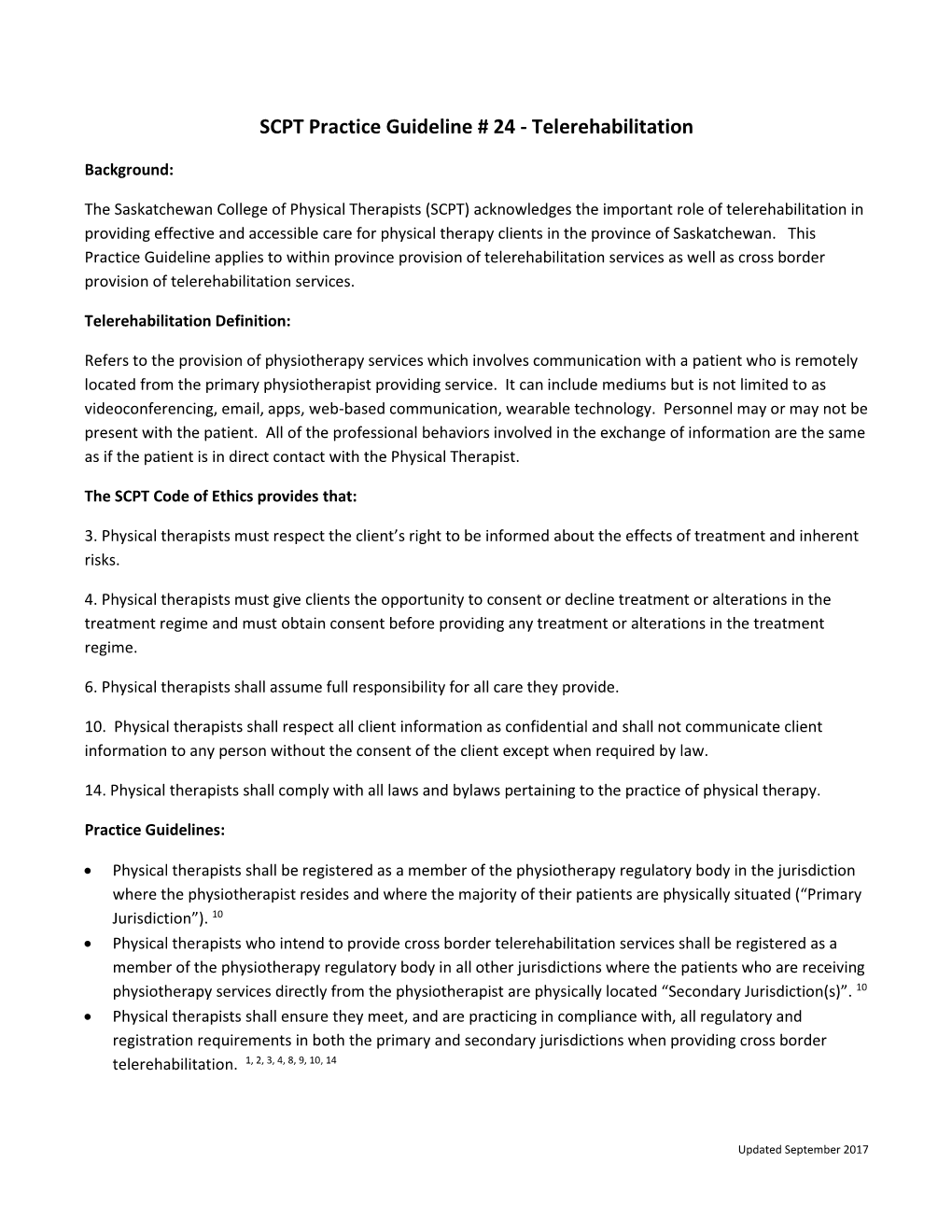 SCPT Practice Guideline # 24 - Telerehabilitation