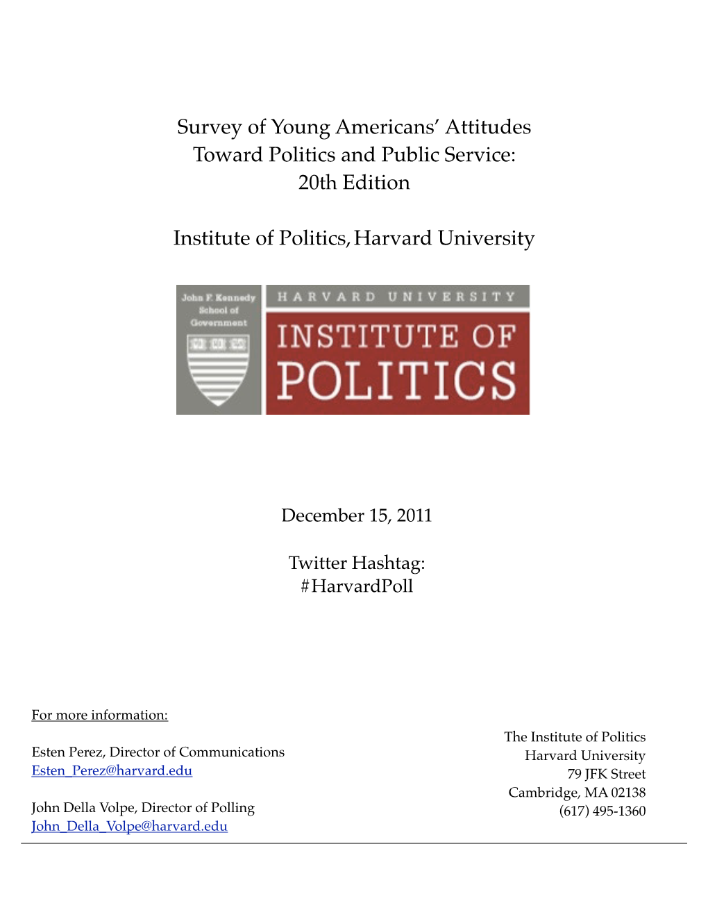 Harvard IOP Fall 2011 Poll Report