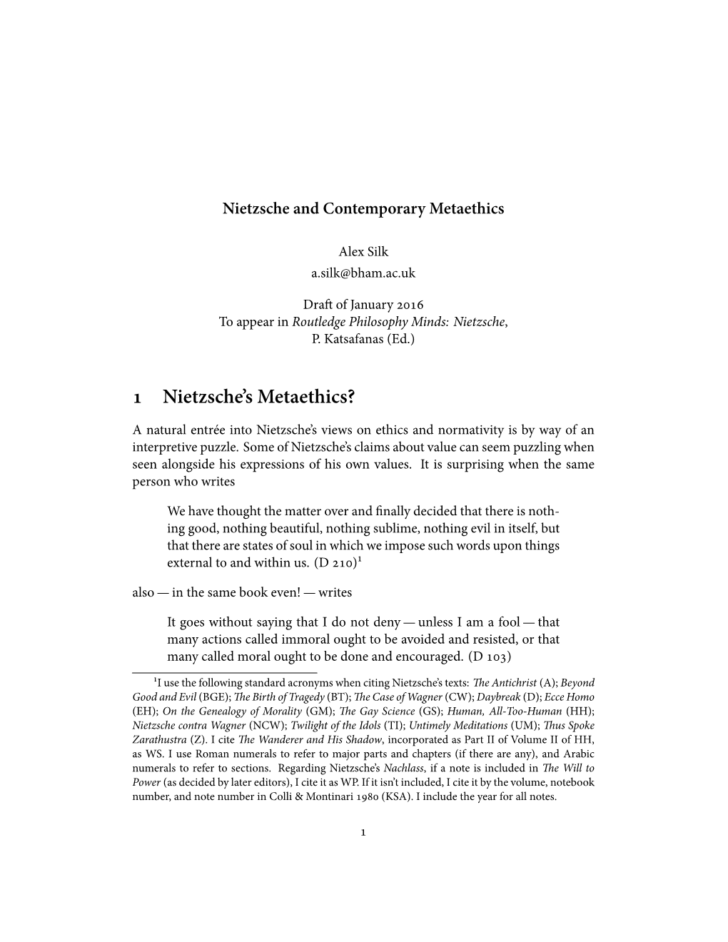 1 Nietzsche's Metaethics?
