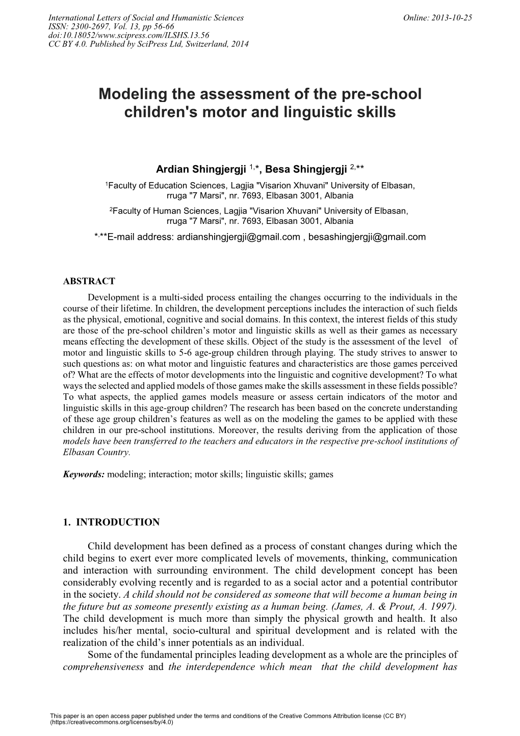 Modeling the Assessment of the Pre-School Children's Motor and Linguistic Skills