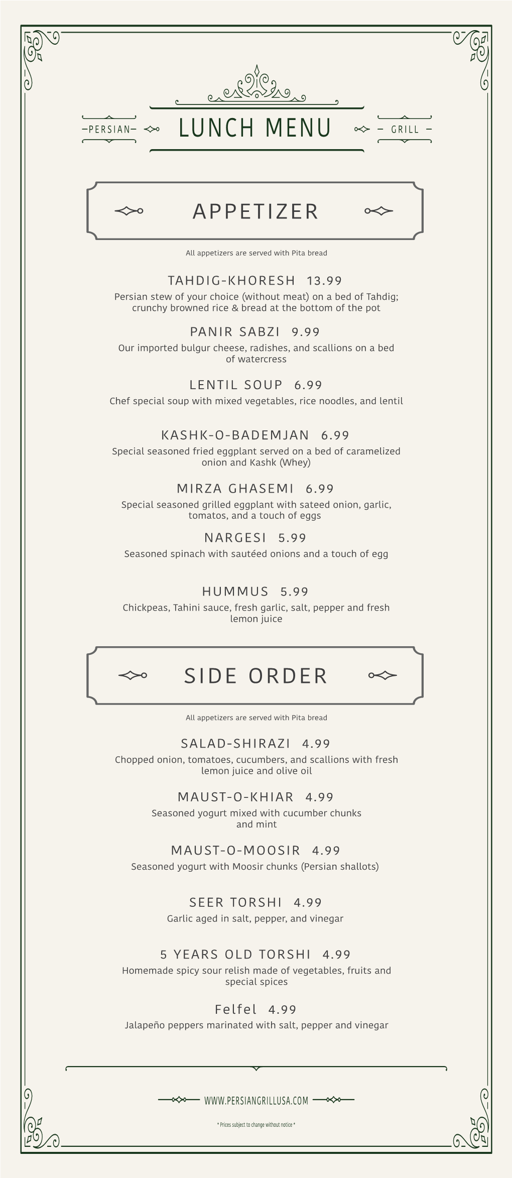 Persian Grills Menu Price Edited KABAB