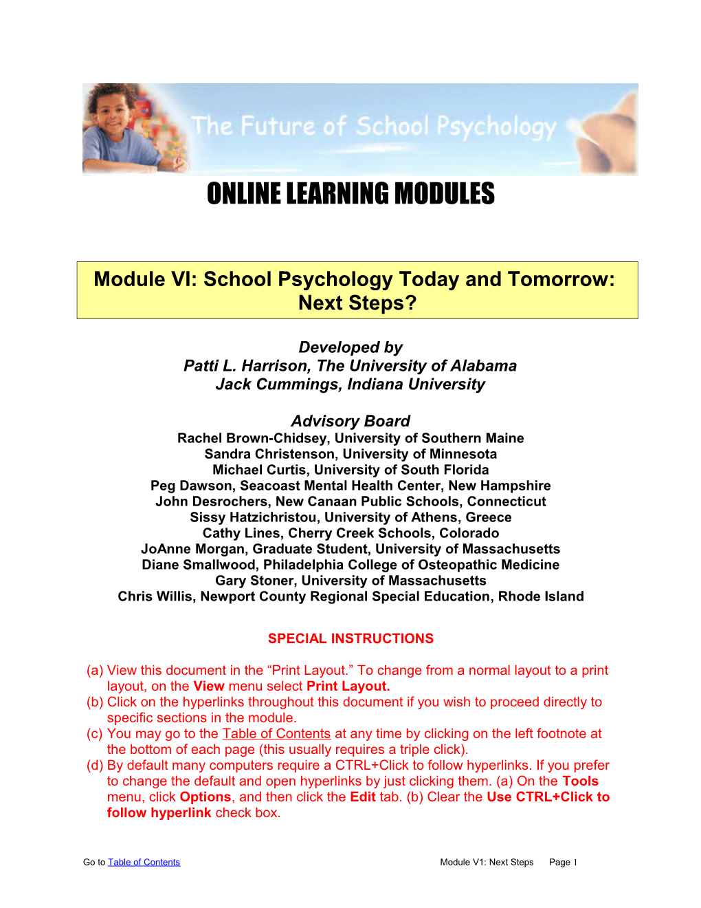 Module I: Introduction: The Future Of School Psychology