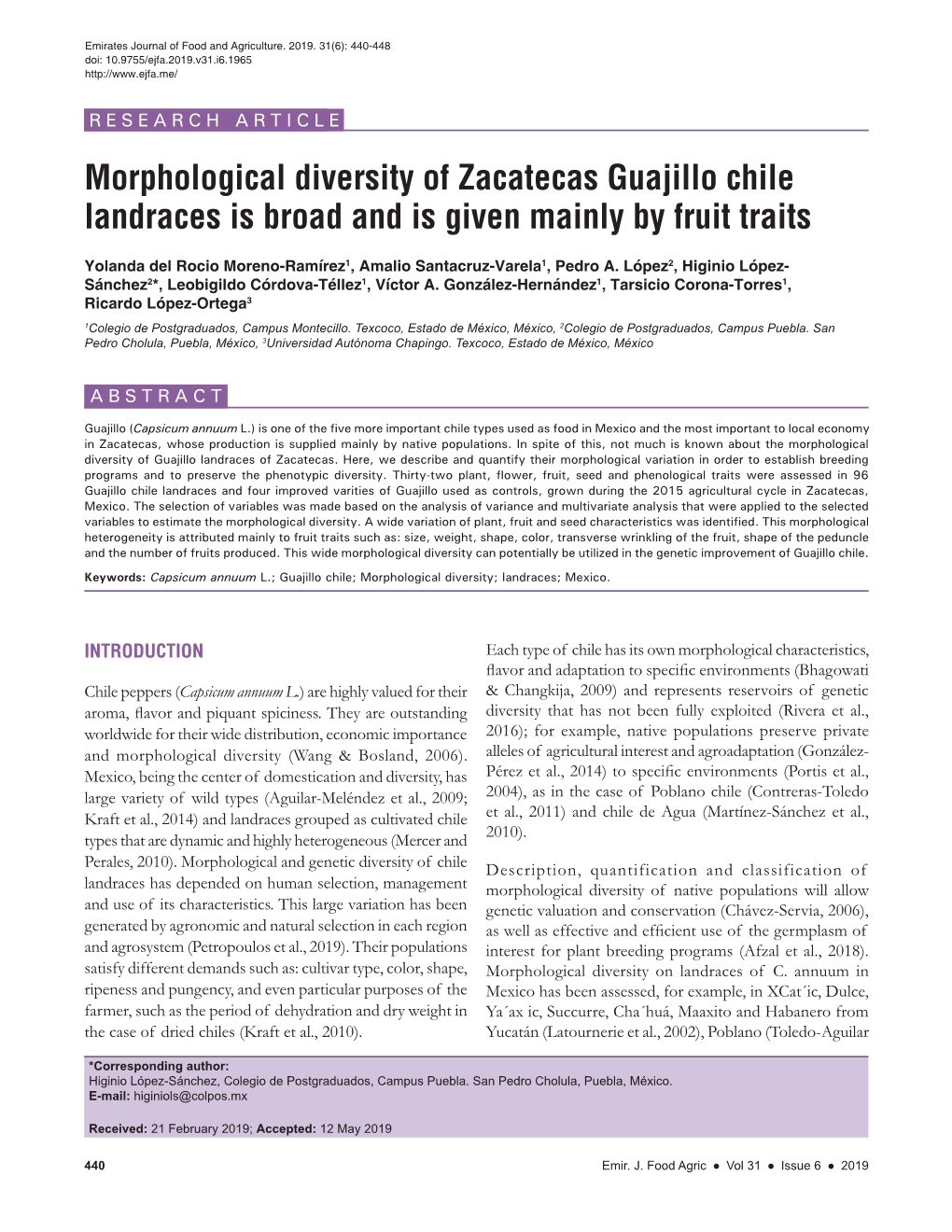 Morphological Diversity of Zacatecas Guajillo Chile Landraces Is Broad and Is Given Mainly by Fruit Traits