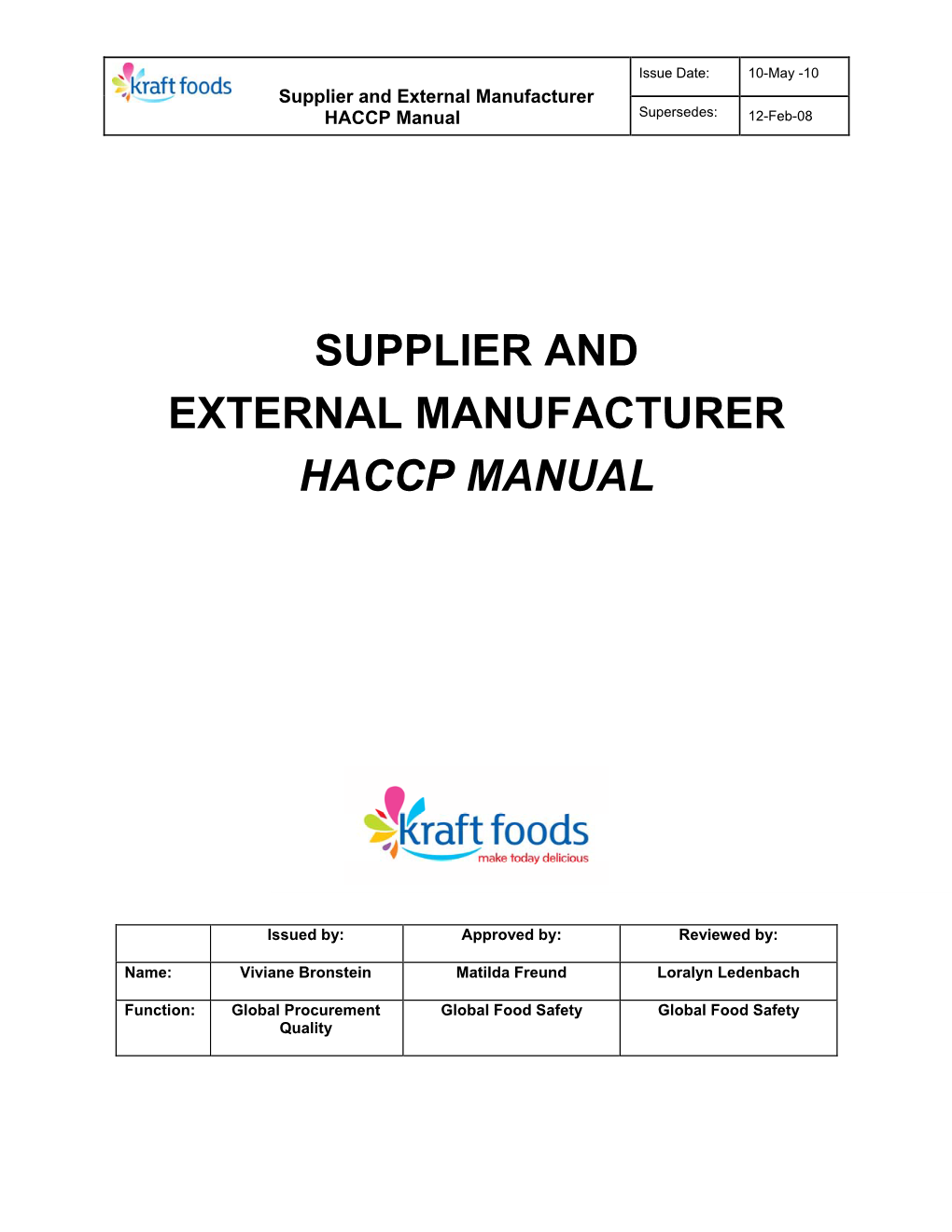 Supplier/Comanufacturer HACCP Standard