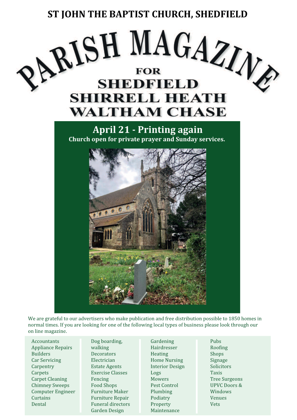 ST JOHN the BAPTIST CHURCH, SHEDFIELD April 21