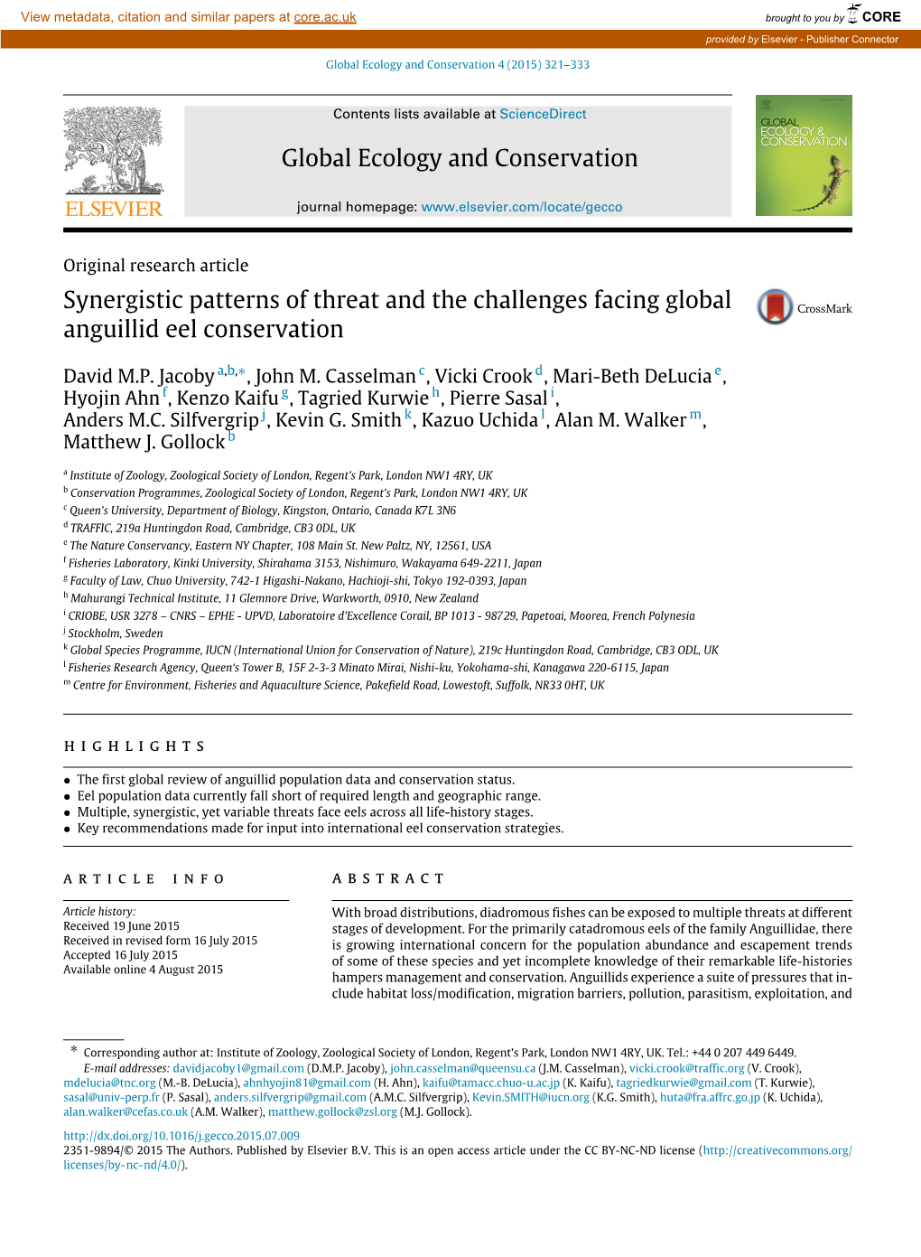 Synergistic Patterns of Threat and the Challenges Facing Global Anguillid Eel Conservation