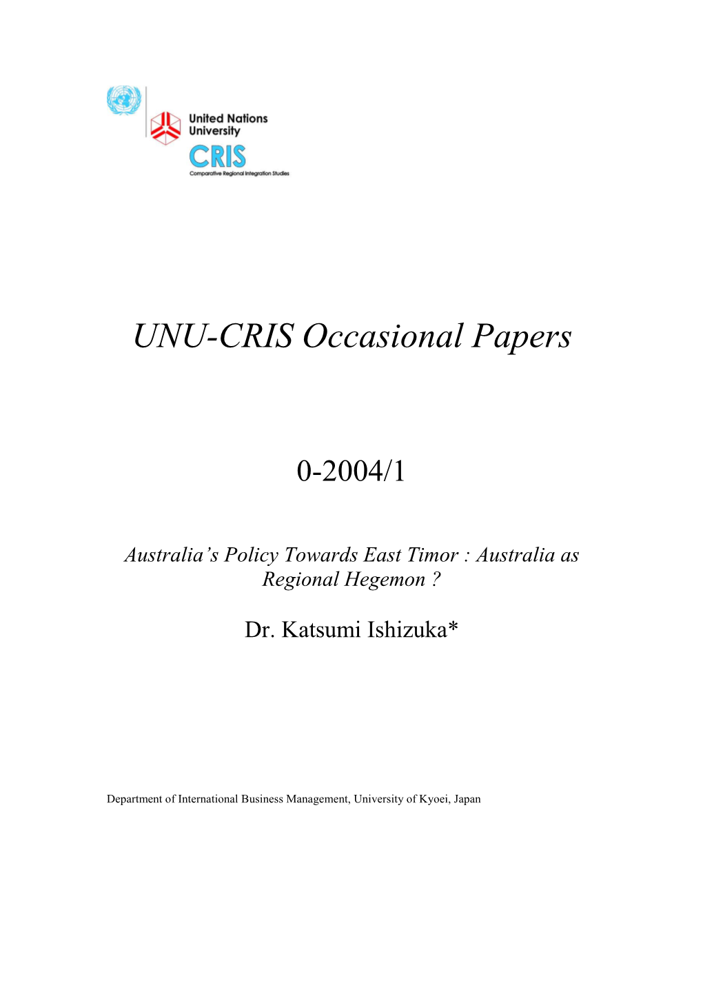 UNU-CRIS Occasional Papers