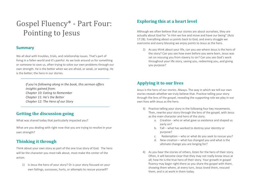 Gospel Fluency* - Part Four: Pointing to Jesus