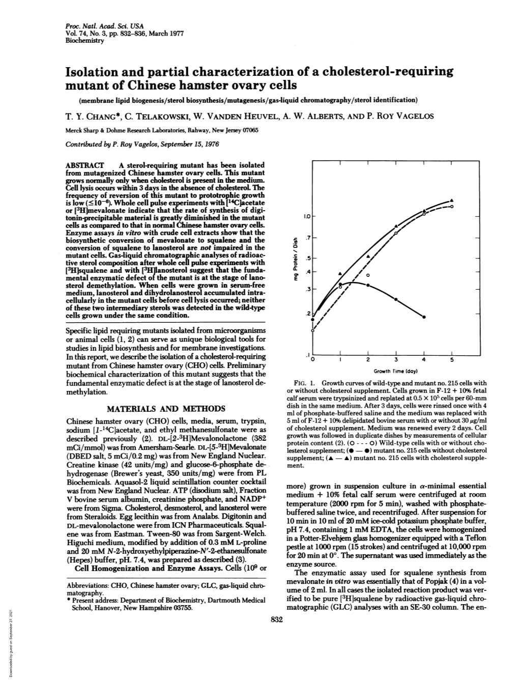 Isolation and Partial Characterization of a Cholesterol-Requiring Mutant Of