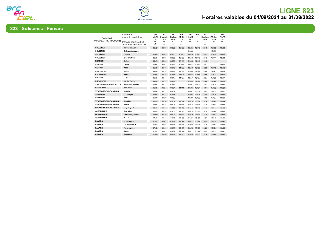 Horaires De La Ligne 823S